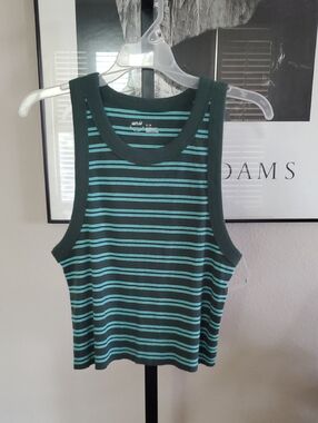 aerie Dark Green and Teal Striped Ribbed Tank